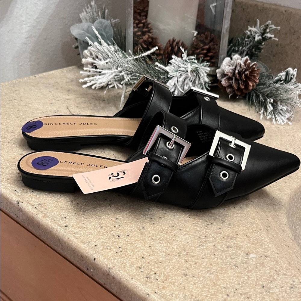 Sincerely Jules Black Buckle Mules - Picture 2 of 6